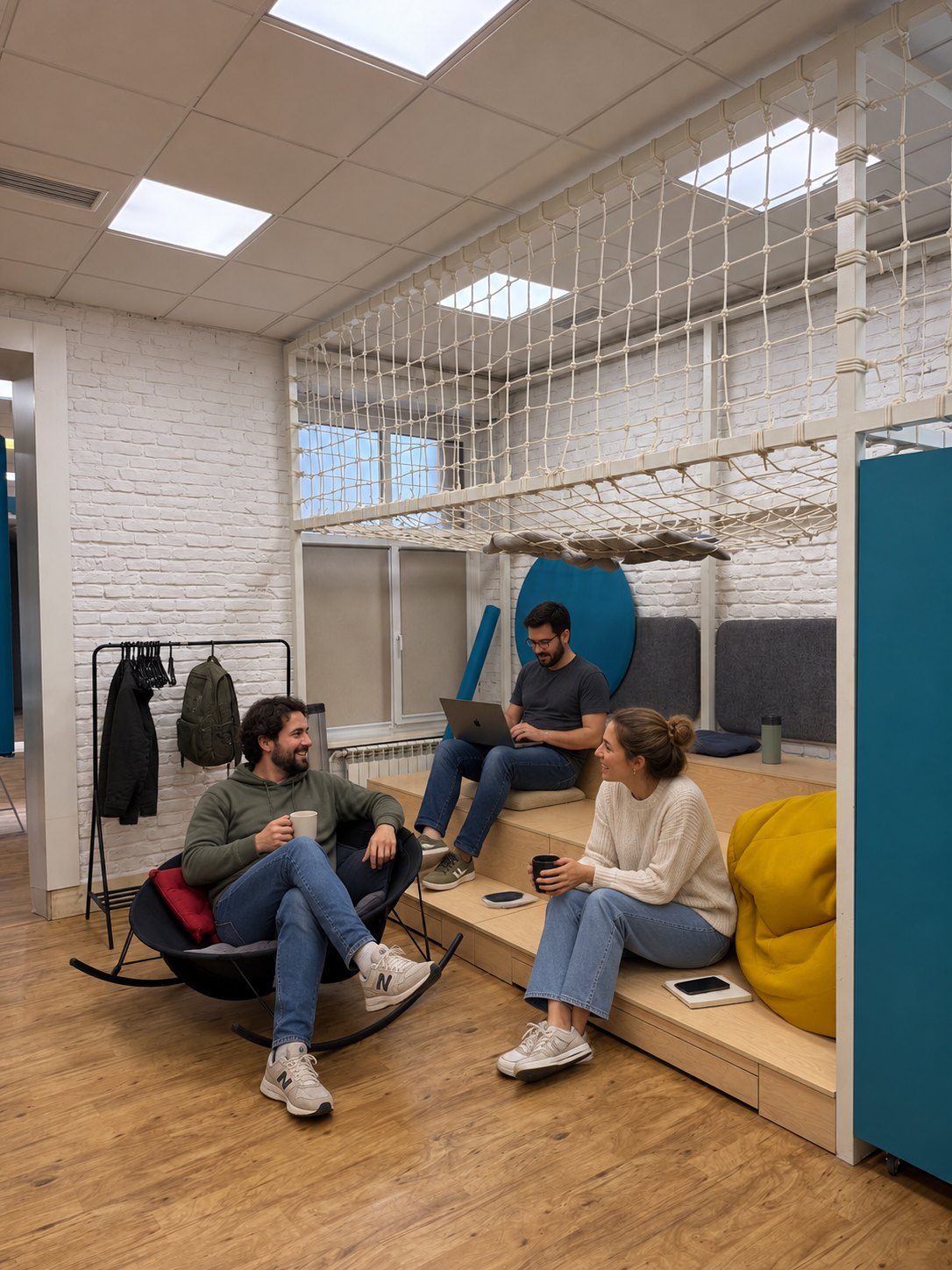 Colleagues talking in the Talentbyte Lviv office lounge